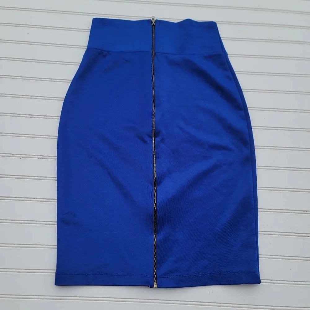 Say Anything Blue Pencil Skirt Size Small Womens Back Full Zip Knee Lenght